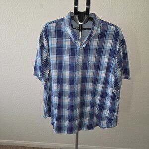 IZOD SALTWATER MEN 3XL PLAID SHORT SLEEVE IN BLUE, WHITE AND A LIGHT PINK STRIPE